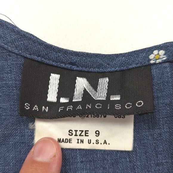 Vintage I.N. San Francisco Mini Dress Women's Size XS 90s Blue Daisy Teen - Picture 4 of 4